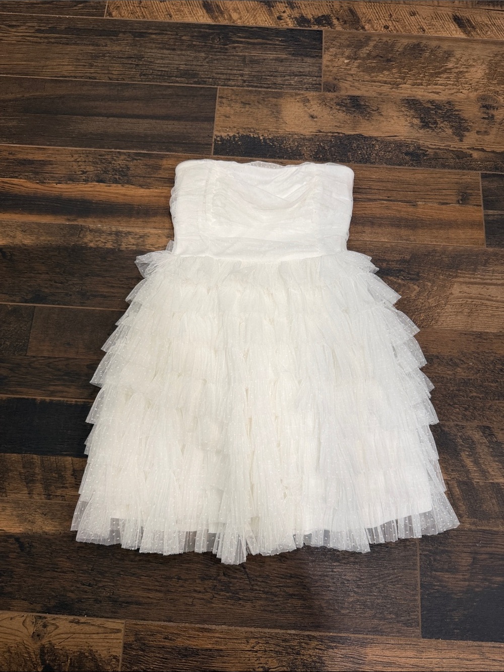 Storia White Strapless Tulle Ruffle Dress **Sorority Dress**